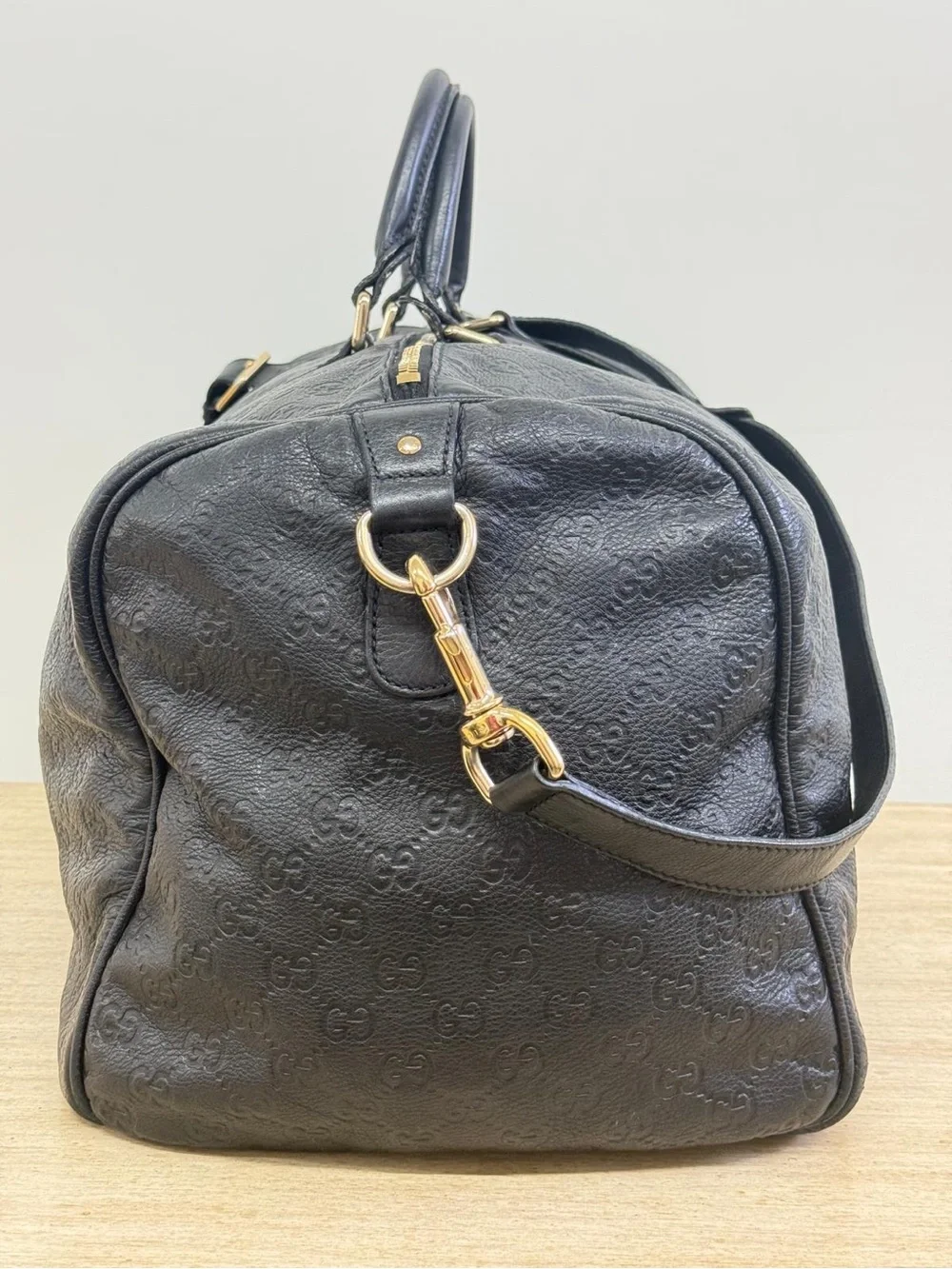 Gucci Guccissima Leather Boston Duffel Bag Black